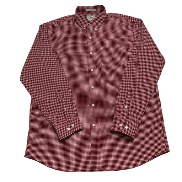 LL Bean Mens Size L Wrinkle Resistant‎ Button Up Long Sleeve Red Plaid Shirt - Picture 1 of 5
